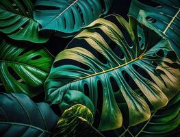 Abstract green Tropical Banana and Monstera Leaves background created with technology photo
