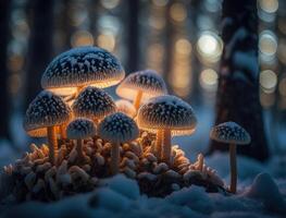 Fantasy mushroom landscape in the forest created with technology photo