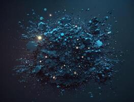 Dark blue and glow particle abstract background Blurry bokeh background with sparkles, particles and glitter created with technology photo