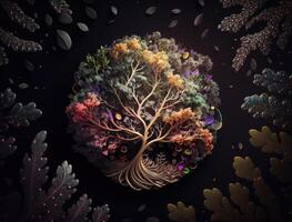 Yggdrasil world tree concept created with technology photo