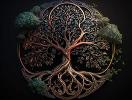 Yggdrasil world tree concept created with Generative AI technology photo