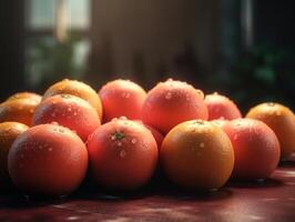 Beautiful organic background of freshly picked grapefruits created with technology photo