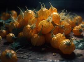 Beautiful organic background of freshly picked physalis created with technology photo