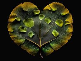 verde corazón hecho por gingko biloba hojas ambiental proteccion concepto creado con generativo ai tecnología foto