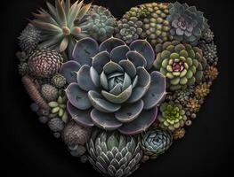 Green heart made by various succulents Environmental protection concept created with technology photo