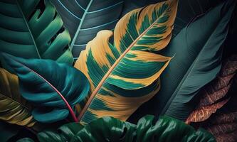 resumen verde tropical plátano y monstera hojas antecedentes creado con generativo ai tecnología foto