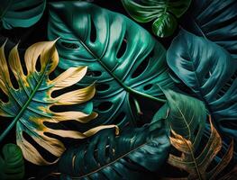 Abstract green Tropical Banana and Monstera Leaves background created with technology photo