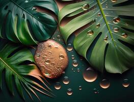 Abstract green Tropical Banana and Monstera Leaves background created with technology photo