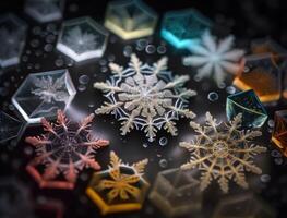 Colorful translucent snowflake on dark background created with technology photo