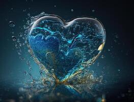 Heart made by blue transparent water background created with technology photo