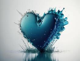 Heart made by blue transparent water background created with technology photo