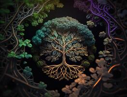 Yggdrasil world tree concept created with technology photo