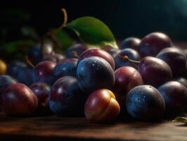 Beautiful organic background of freshly picked plum created with technology photo