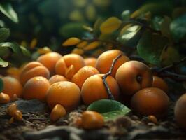 Beautiful organic background of freshly picked apricot created with technology photo