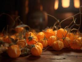 Beautiful organic background of freshly picked physalis created with technology photo