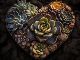 Green heart made by various succulents Environmental protection concept created with technology photo