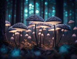 Fantasy mushroom landscape in the forest created with technology photo