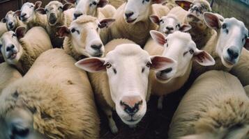 Funny sheep take a selfie on the farm. photo