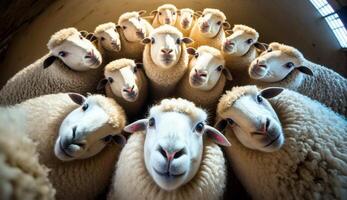 Funny sheep take a selfie on the farm. photo