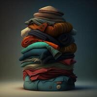 Stack of clothes. A family laundry pile. Generative AI photo