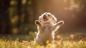 Happy puppy in nature. photo