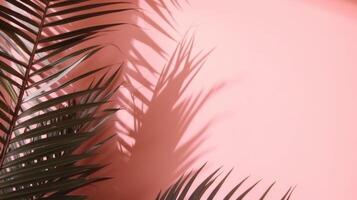 Tropical leaves on pink background. photo