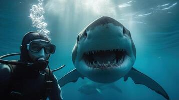 Diver's Selfie Captures Heart-Pumping Moment Before Encounter with Shark. photo