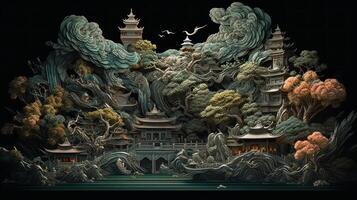 Vivid and Vibrant 3D Chinese Illustration. photo