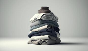 Stack of clothes. A family laundry pile. photo