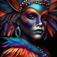 A Stunning Young Woman in a Stylish Carnival Mask. photo