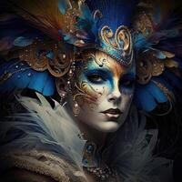 A Stunning Young Woman in a Stylish Carnival Mask. photo