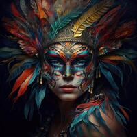 A Stunning Young Woman in a Stylish Carnival Mask. photo