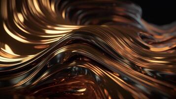 Metallic gold abstract wavy liquid background. photo