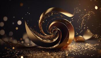 Explosion and swirl of gold sparkles background. generative ai photo