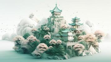 vívido y vibrante 3d chino ilustración. generativo ai foto