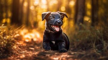 contento negro perrito en naturaleza. generativo ai foto