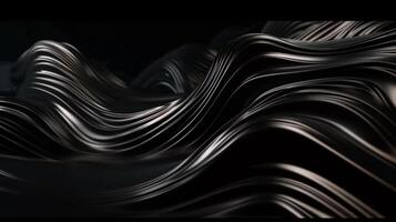 Metallic black abstract wavy liquid background. photo