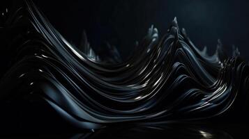 Metallic black abstract wavy liquid background. photo