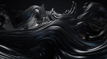 Metallic black abstract wavy liquid background. photo