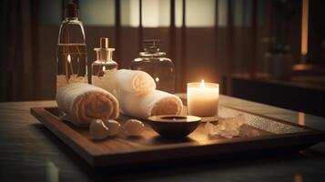 Spa products in spa center. photo