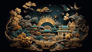 Vivid and Vibrant 3D Chinese Illustration. photo