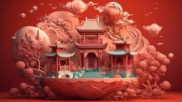 Vivid and Vibrant 3D Chinese Illustration. photo