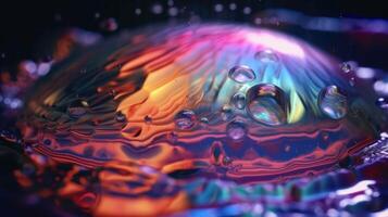 Abstract background, holographic fluid foil, metallic texture. photo