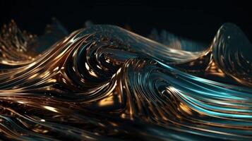 Metallic gold abstract wavy liquid background. photo