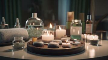 Spa products in spa center. photo