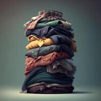 Stack of clothes. A family laundry pile. photo