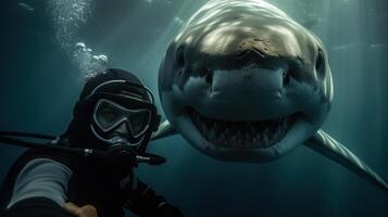 Diver's Selfie Captures Heart-Pumping Moment Before Encounter with Shark. photo