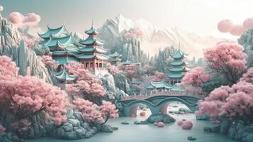 Vivid and Vibrant 3D Chinese Illustration. photo