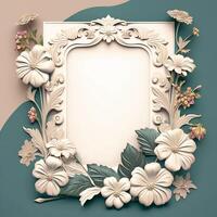 blanco en relieve marco con estético estilo flores antecedentes - generado ai foto