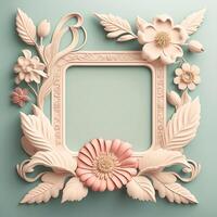 Blank Embossed Frame with Aesthetic Style Flowers Background - photo